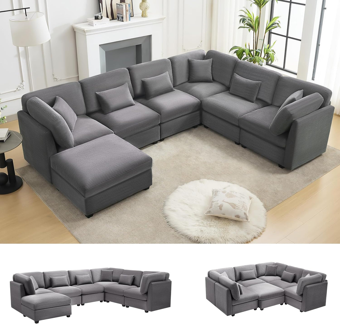 Huatean Home125 Inch Oversized Corduroy Modular Sectional Sofa, U Shaped Modular Couch with Storage