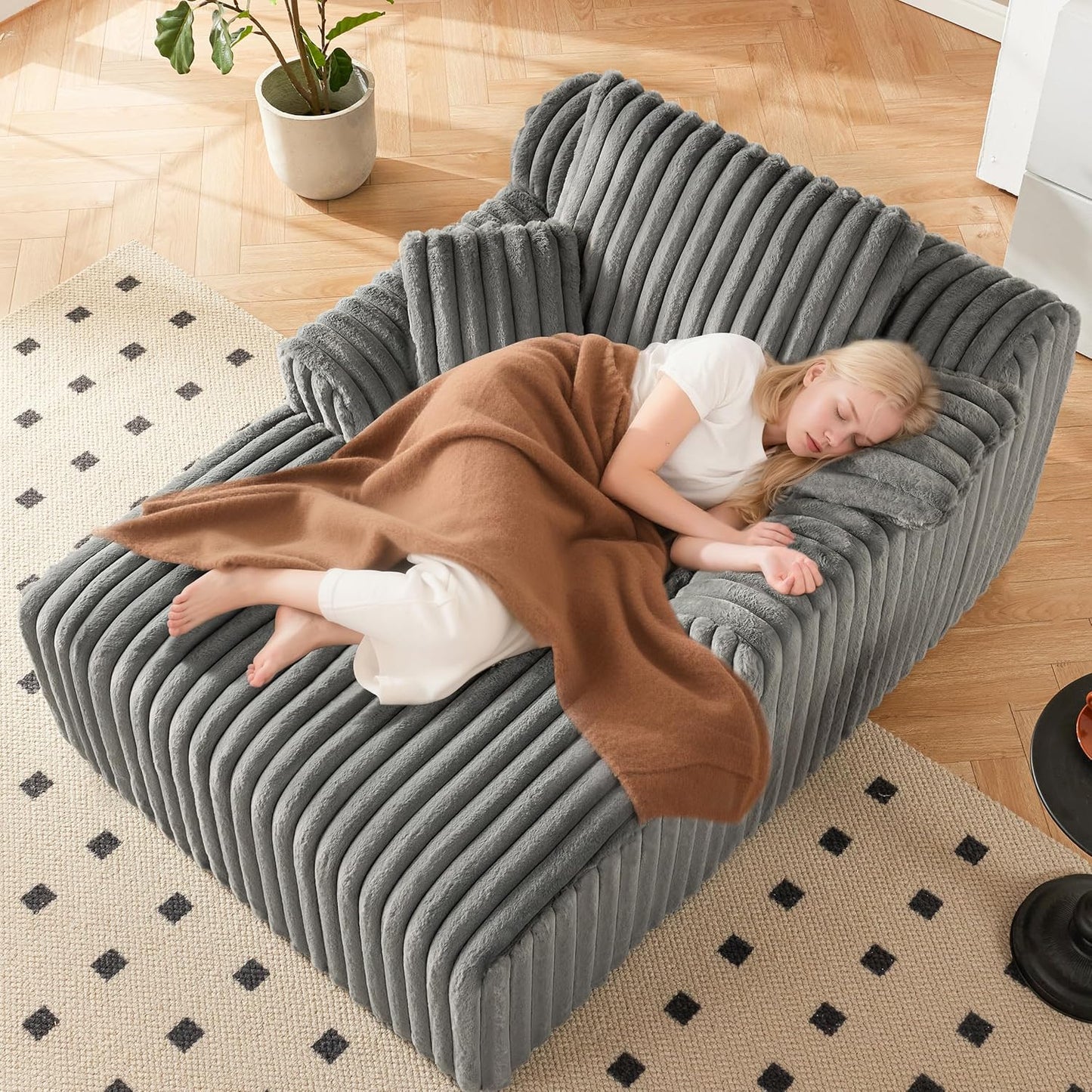 63" Oversized Chaise Lounge Chair Indoor, Boneless Couch Chair with 3 Pillows