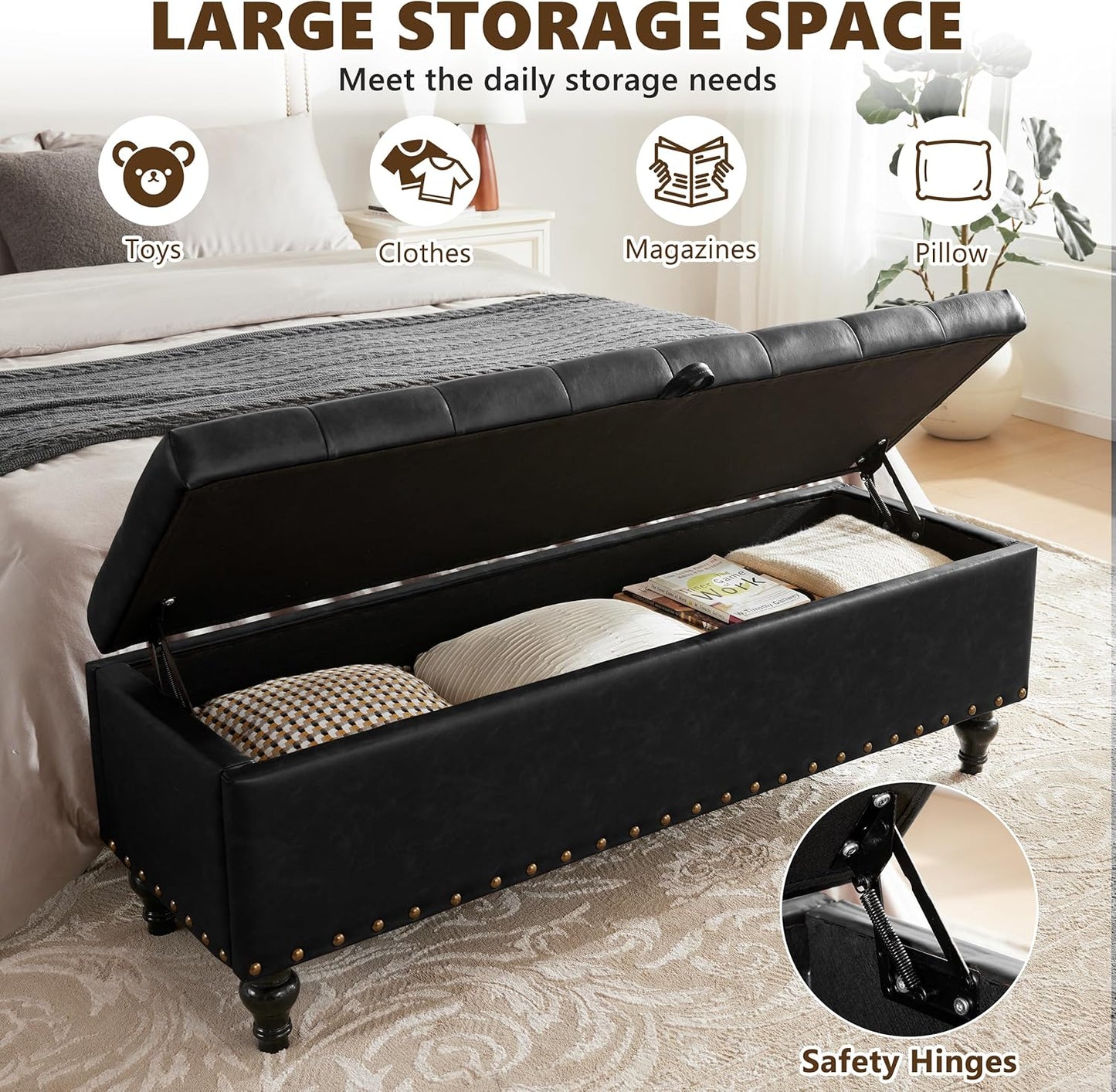 Mangodan50" Storage Ottoman Bench, Tufted Ottoman with Storage for Living Room, Large End of Bed Ottomans, Modern Entryway Benchs