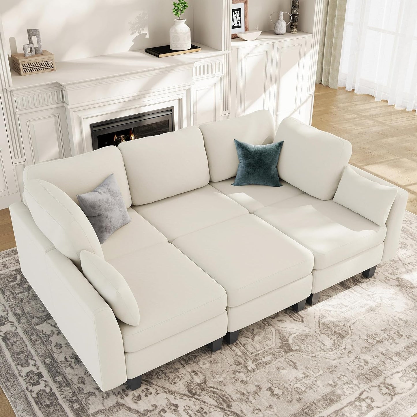 Huatean HomeSectional Sleeper Sofa, Comfy Sectionals Couches Bed, Convertible Sofas with Ottomans