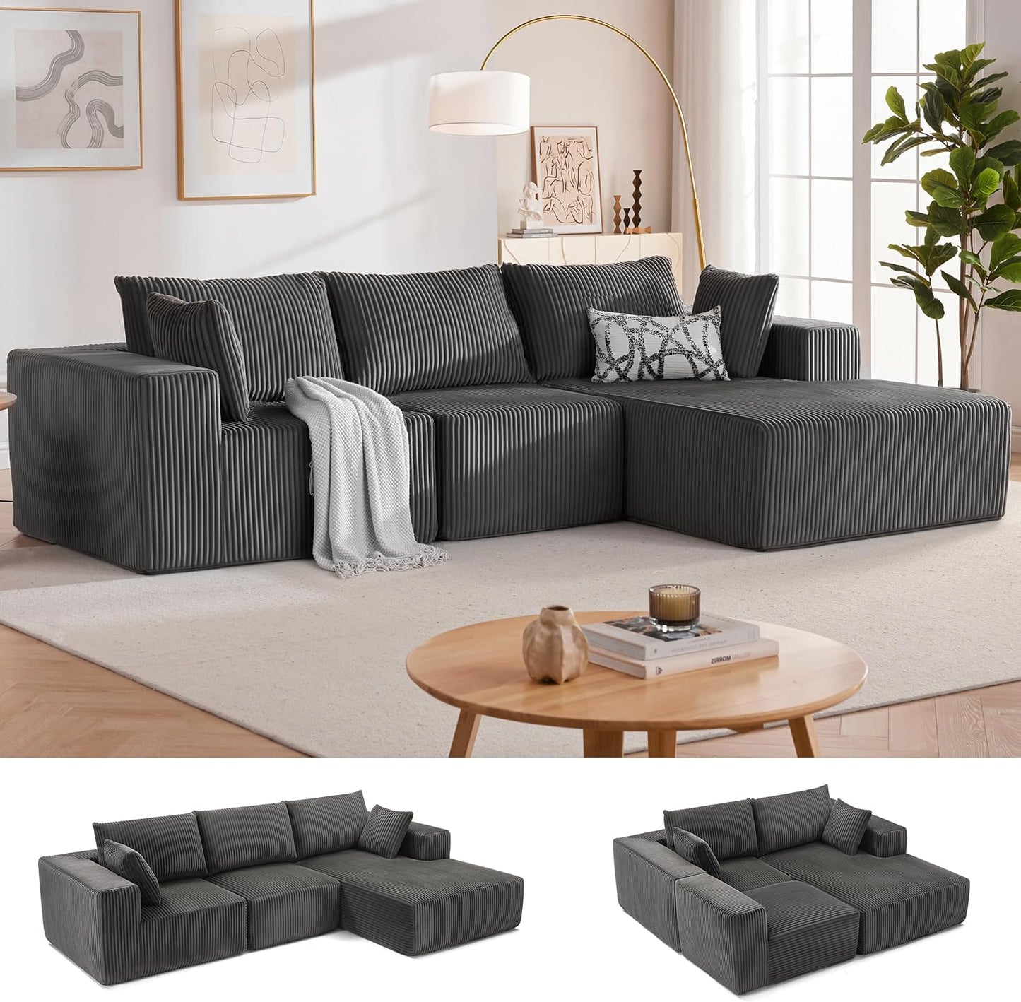 Cloud Couch Sectional with Deep Seat, Comfy Couch with L-Shaped Chaise