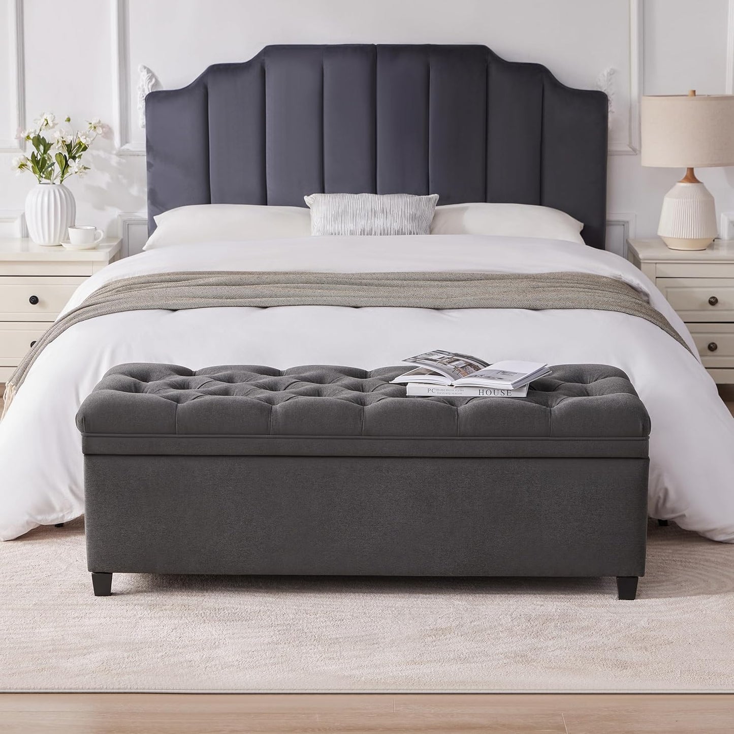 Mangodan50" Storage Ottoman Bench, Tufted Ottoman with Storage for Living Room, Large End of Bed Ottomans, Modern Entryway Benchs