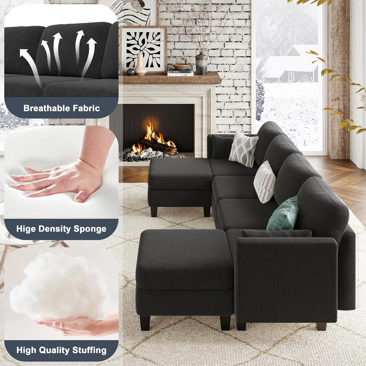 Huatean HomeModular Sectional Sofa, Convertible U Shaped Sofa Couch with High Density Memory Foam