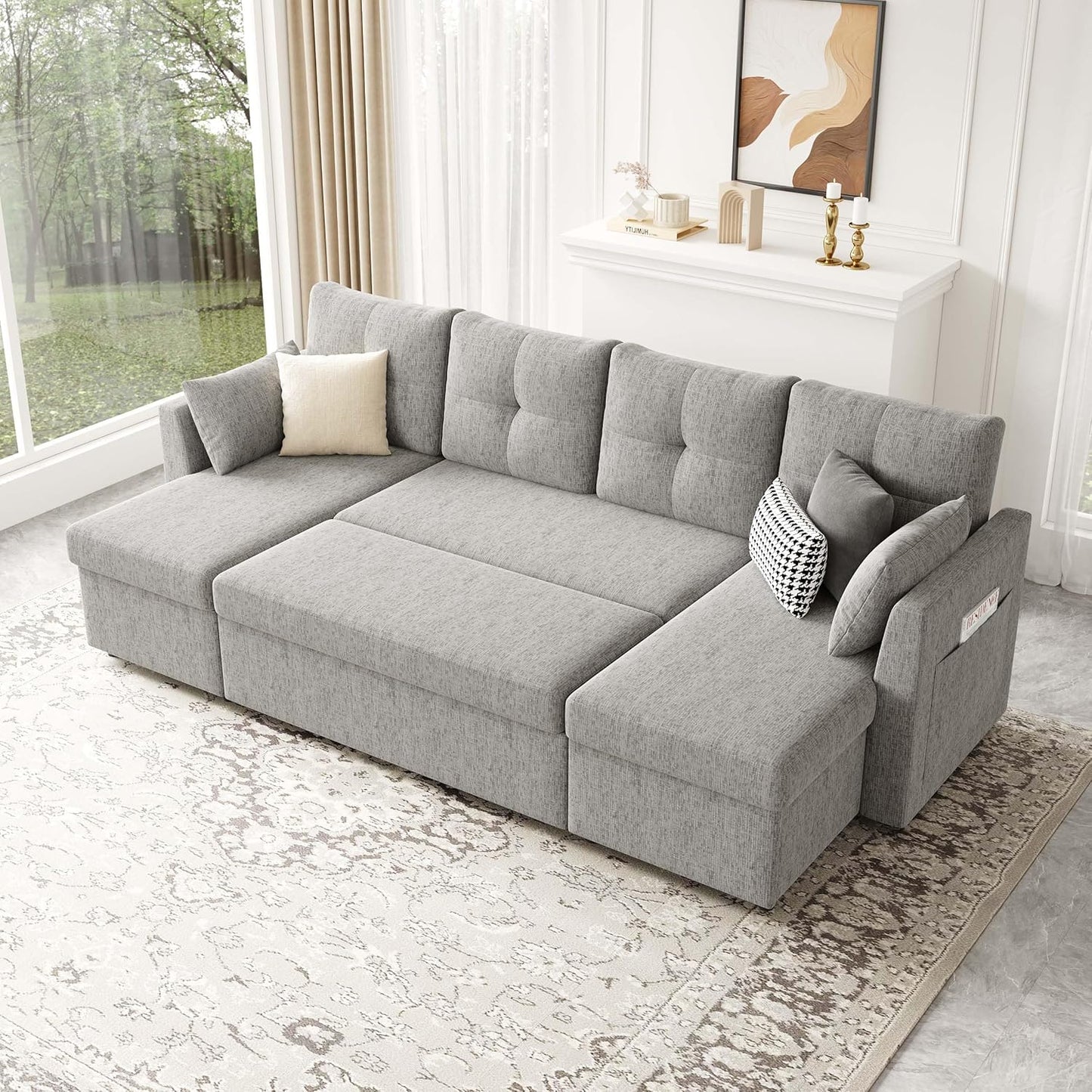 MangodanOversized Sleeper Sofa Couch, 110 inch 2 in 1 Pullout Couch Bed with Double Storage Chaise