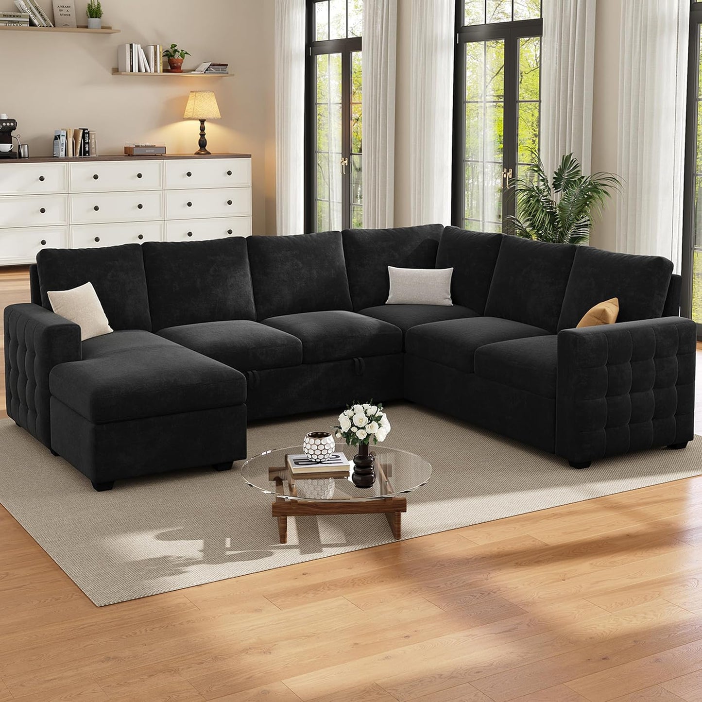86" Sectional Sleeper Sofa Bed, Sleeper Couch with Pull out Bed