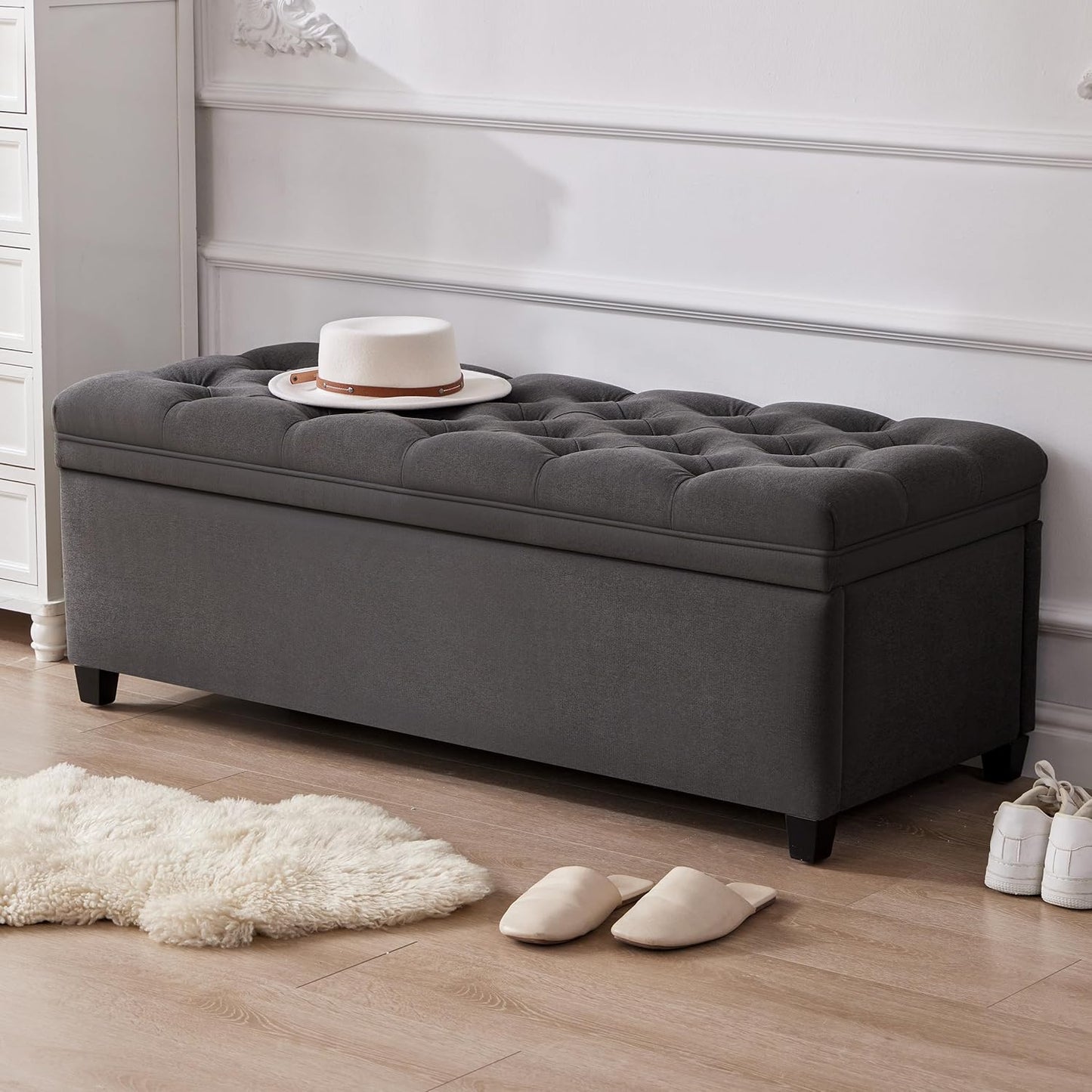 Mangodan50" Storage Ottoman Bench, Tufted Ottoman with Storage for Living Room, Large End of Bed Ottomans, Modern Entryway Benchs