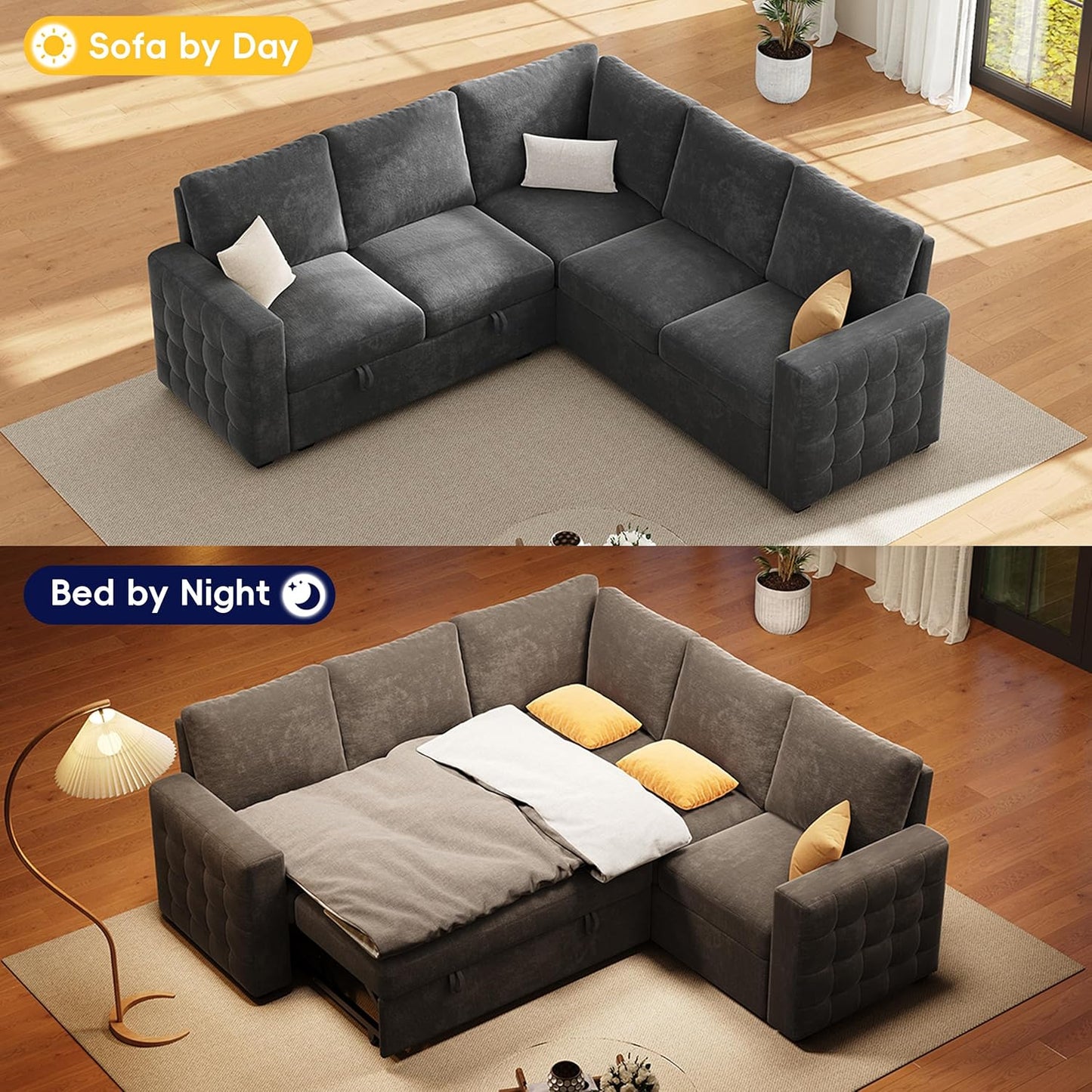 86" Sectional Sleeper Sofa Bed, Sleeper Couch with Pull out Bed
