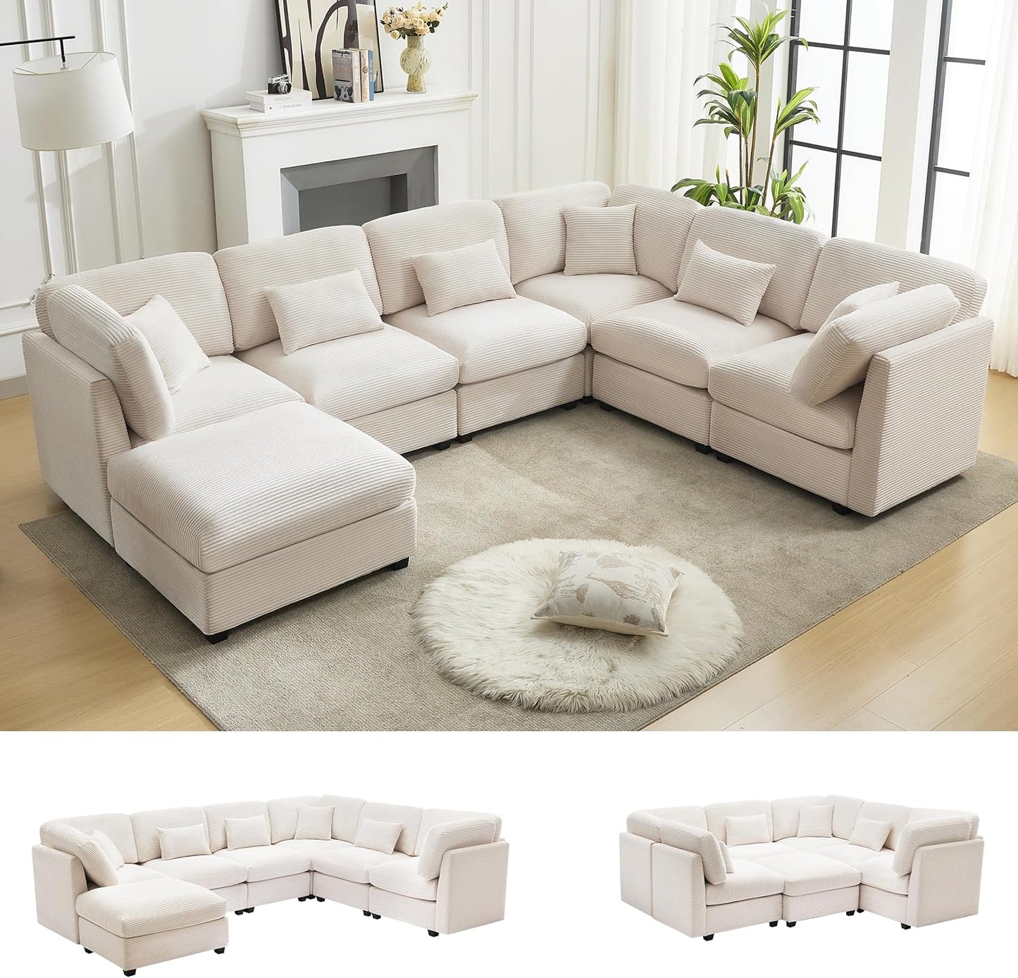 Huatean Home125 Inch Oversized Corduroy Modular Sectional Sofa, U Shaped Modular Couch with Storage