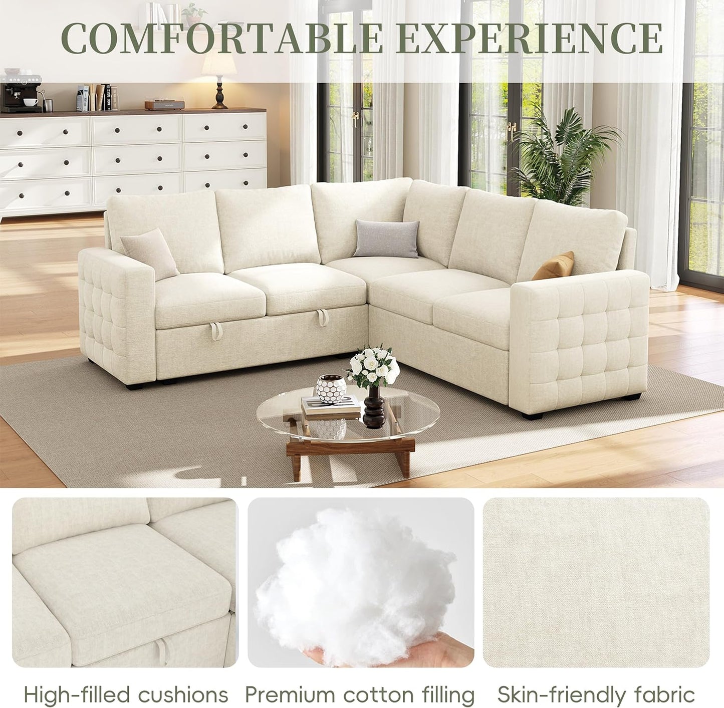 86" Sectional Sleeper Sofa Bed, Sleeper Couch with Pull out Bed