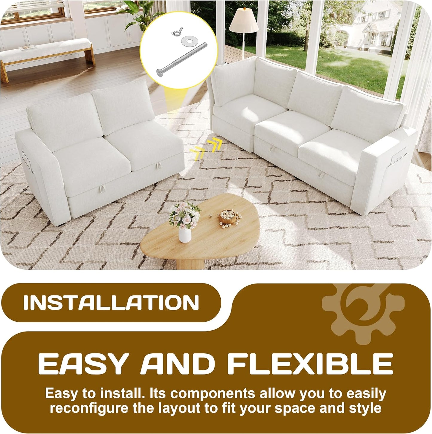 Sectionals Modular Sofa with Storage, Comfy Sectional Couches for Living Room & Apartment