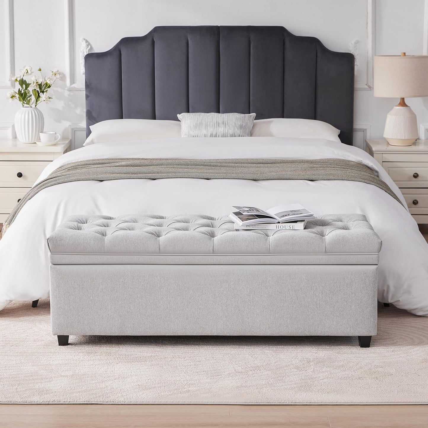 Mangodan50" Storage Ottoman Bench, Tufted Ottoman with Storage for Living Room, Large End of Bed Ottomans, Modern Entryway Benchs