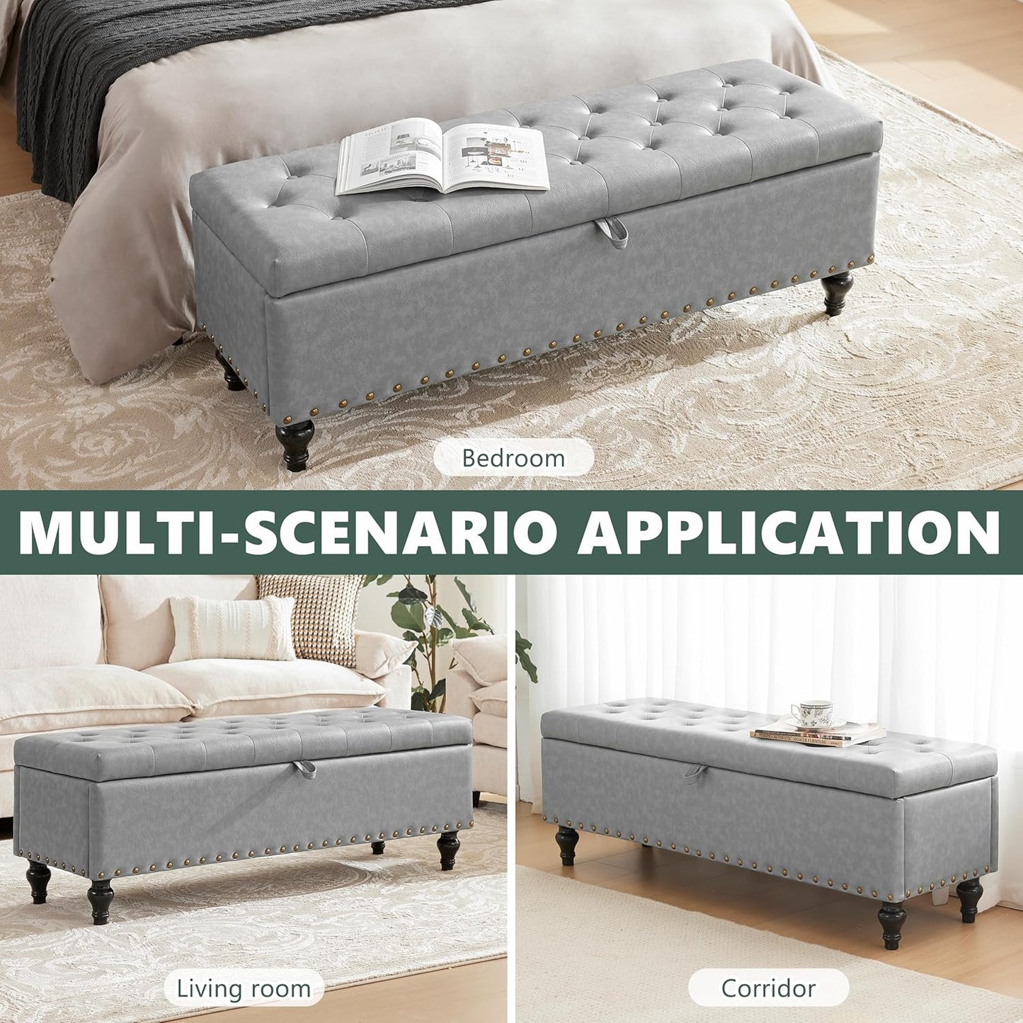Mangodan50" Storage Ottoman Bench, Tufted Ottoman with Storage for Living Room, Large End of Bed Ottomans, Modern Entryway Benchs