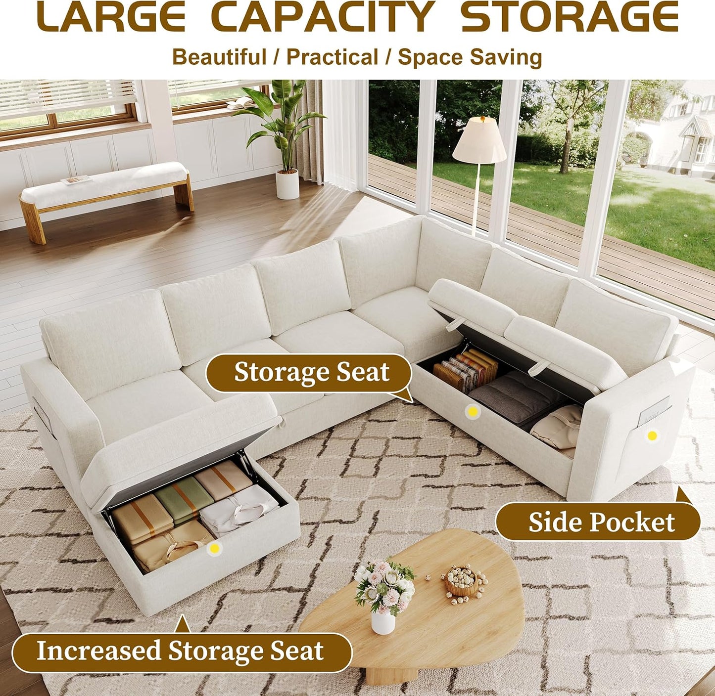 Sectionals Modular Sofa with Storage, Comfy Sectional Couches for Living Room & Apartment