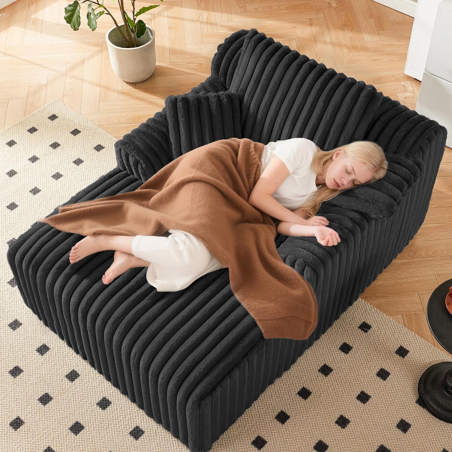 63" Oversized Chaise Lounge Chair Indoor, Boneless Couch Chair with 3 Pillows