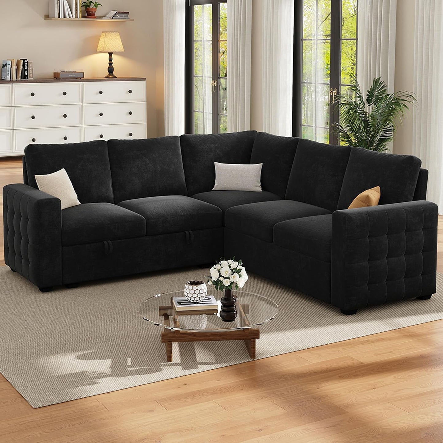 86" Sectional Sleeper Sofa Bed, Sleeper Couch with Pull out Bed