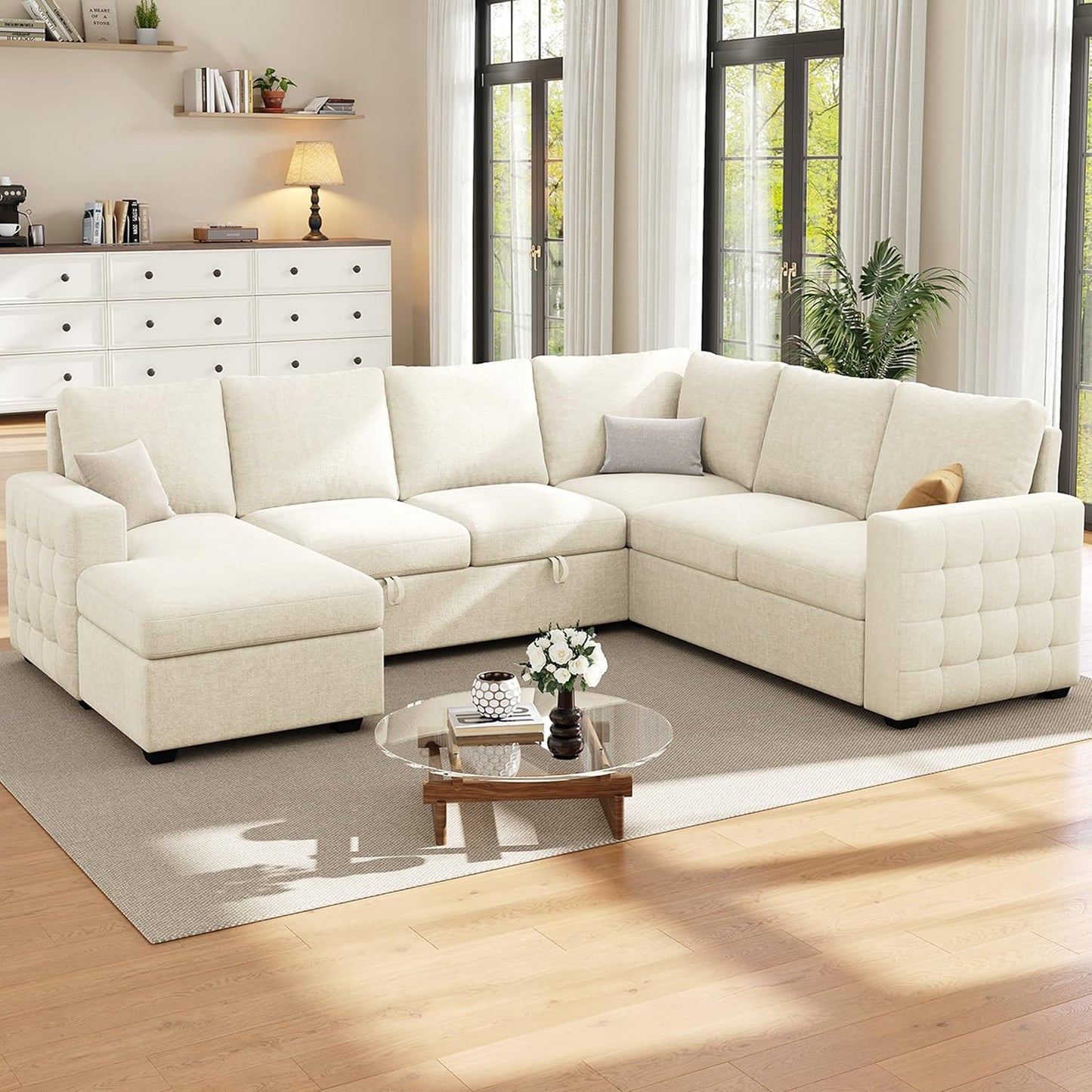 86" Sectional Sleeper Sofa Bed, Sleeper Couch with Pull out Bed