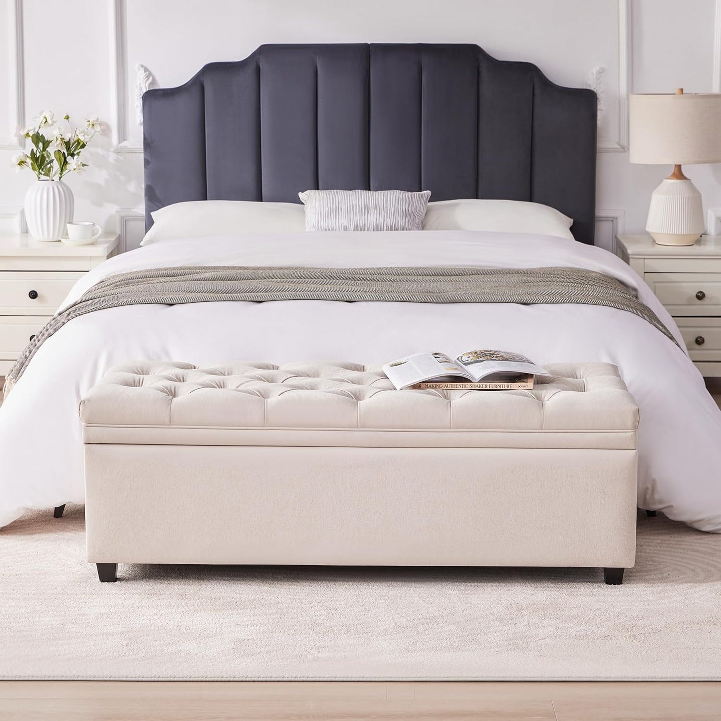 Mangodan50" Storage Ottoman Bench, Tufted Ottoman with Storage for Living Room, Large End of Bed Ottomans, Modern Entryway Benchs