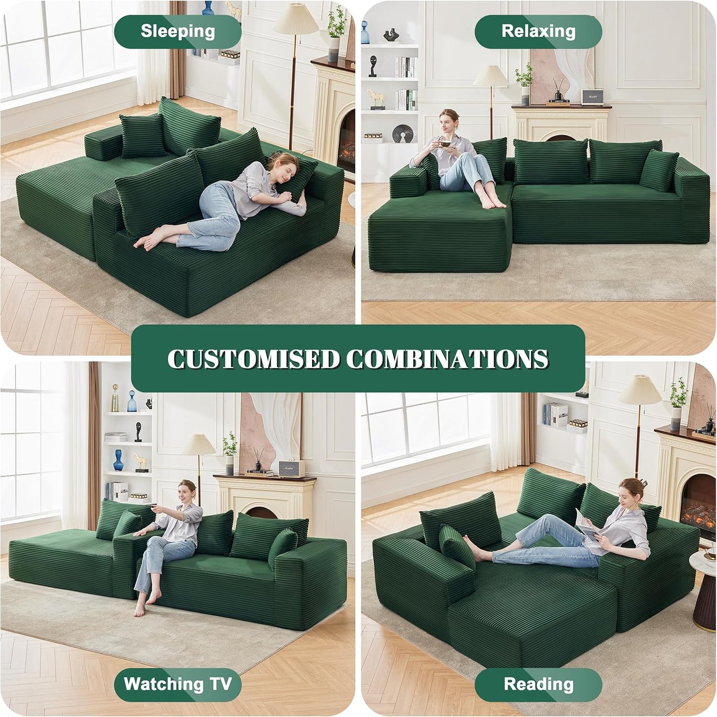 MangodanSectional Couch, Modular Sectional Sofa for Living Room, Boneless Sofa with Deep Seat, Comfy Fluffy Couch with L-Shaped Chaise
