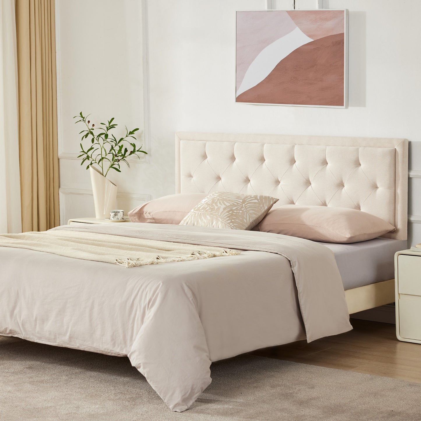 Howjoe Tufted Upholstered Full Size Headboard Only, Solid Wood Height Adjustable Modern Head Boards