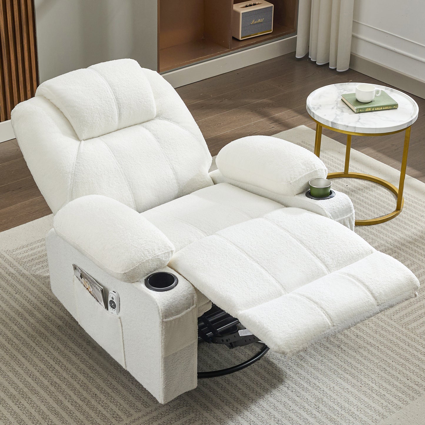 Swivel Rocker Recliner Chair with Heat and Massage, Big Oversized Rocking Single Sofa for Living Room, 360 Degree Swivel Recliner Chair with Cup Holders and USB Port