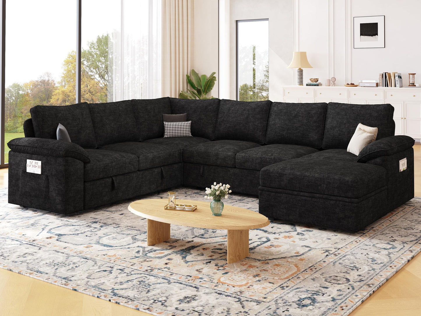 MangodanModular Sectional Sofa with Pull Out BedSectional Couches for Living Room,Cloud Modular Couch,Removable Sofa Cover