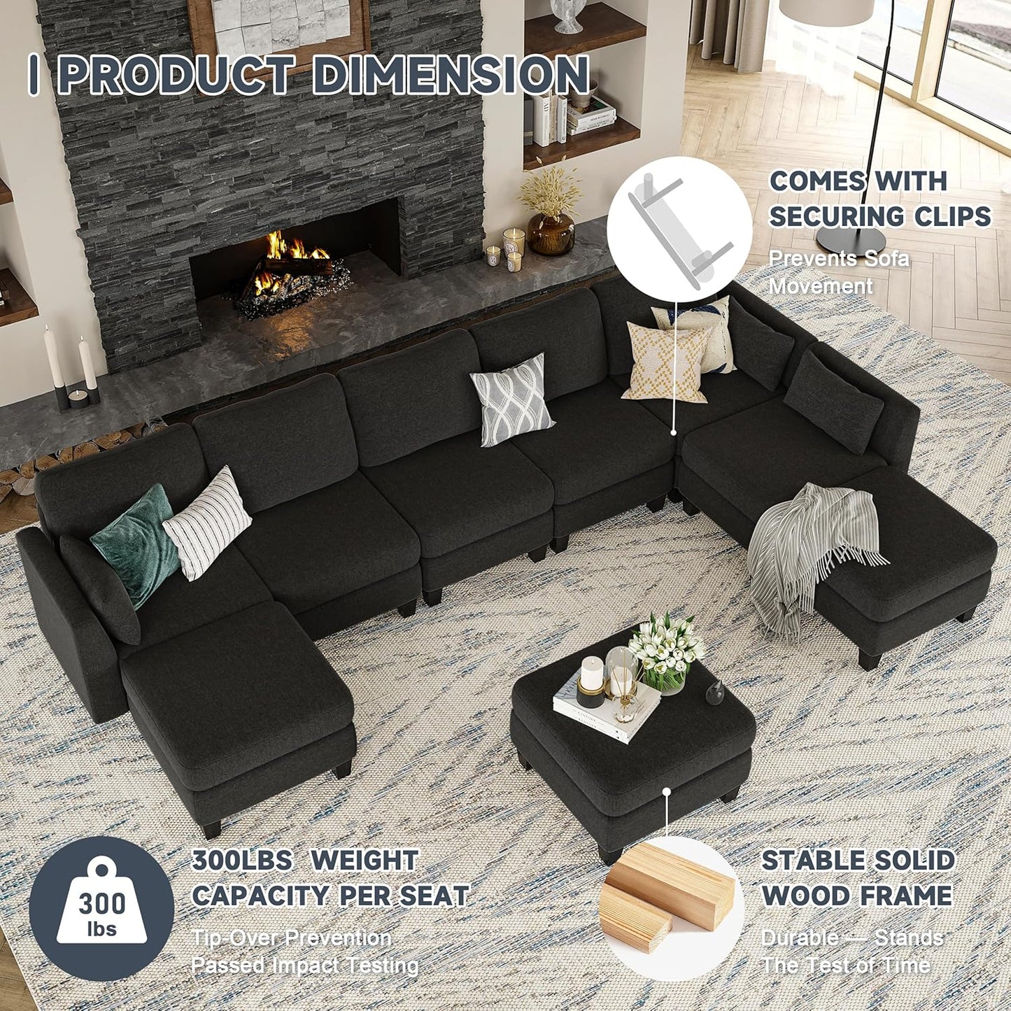 Huatean HomeModular Sectional Sofa, Convertible U Shaped Sofa Couch with High Density Memory Foam