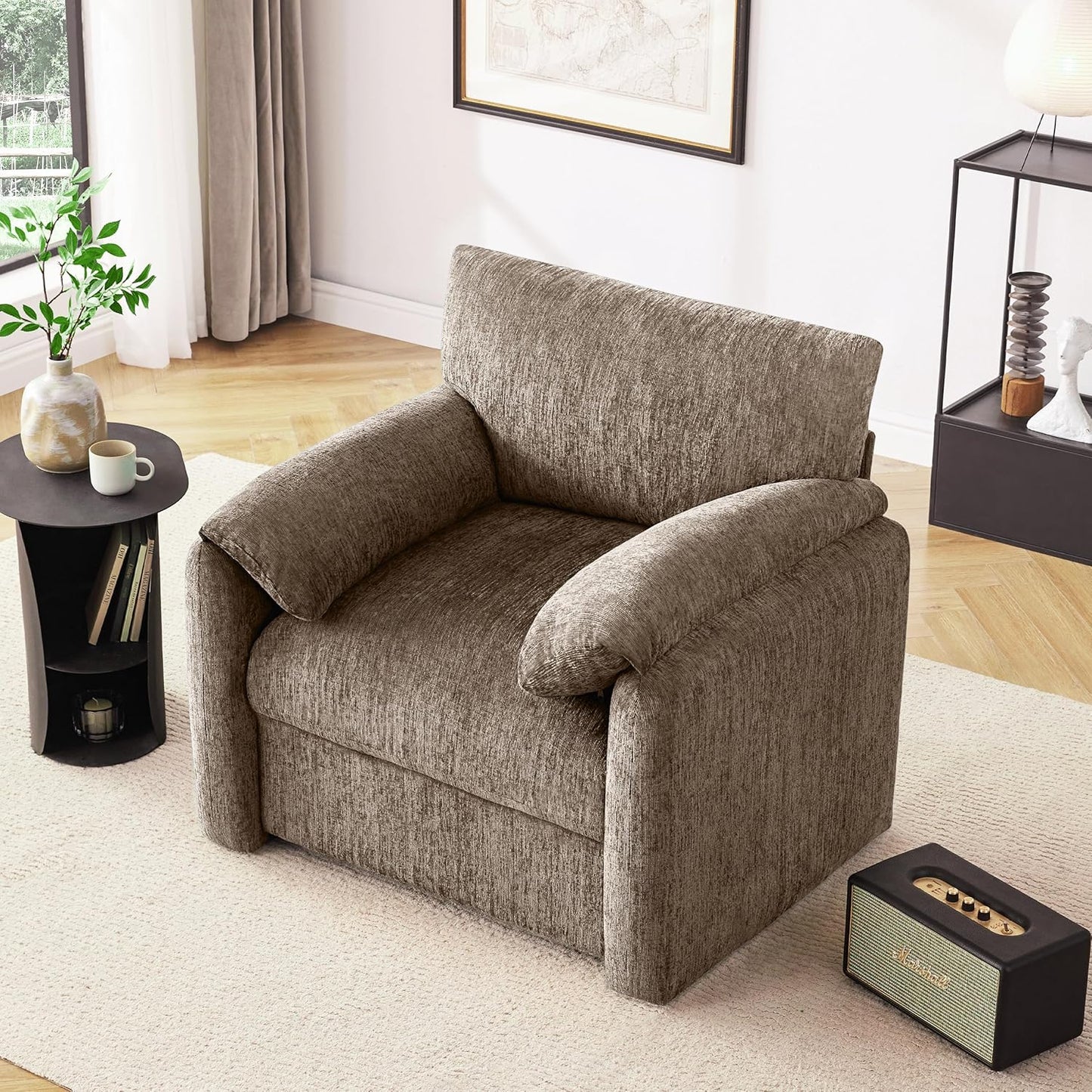 Mangodan Chenille Oversized Armchair, 38.6" Wide Accent Chairs for Living Room & Bedroom Modern Lounge Chair, Upholstered Mid-Century Reading Chair