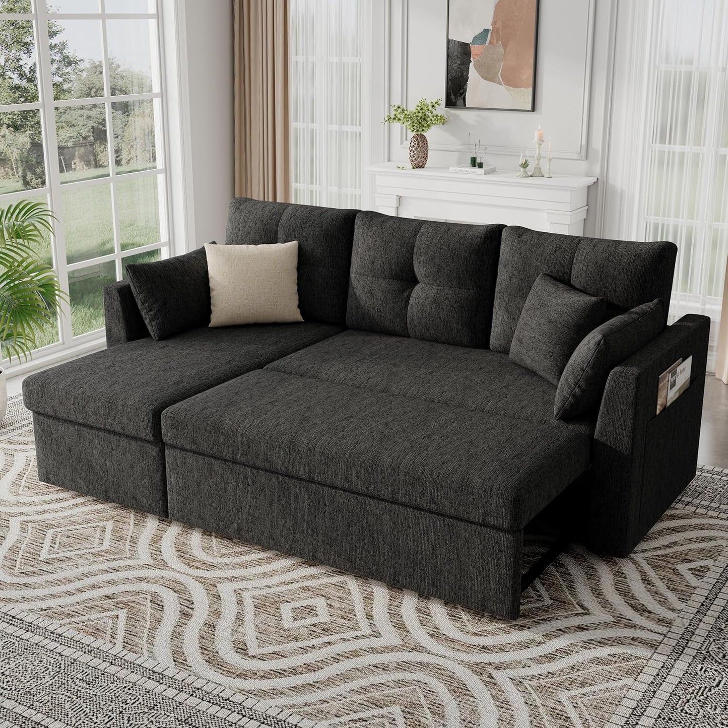 MangodanOversized Sleeper Sofa Couch, 110 inch 2 in 1 Pullout Couch Bed with Double Storage Chaise