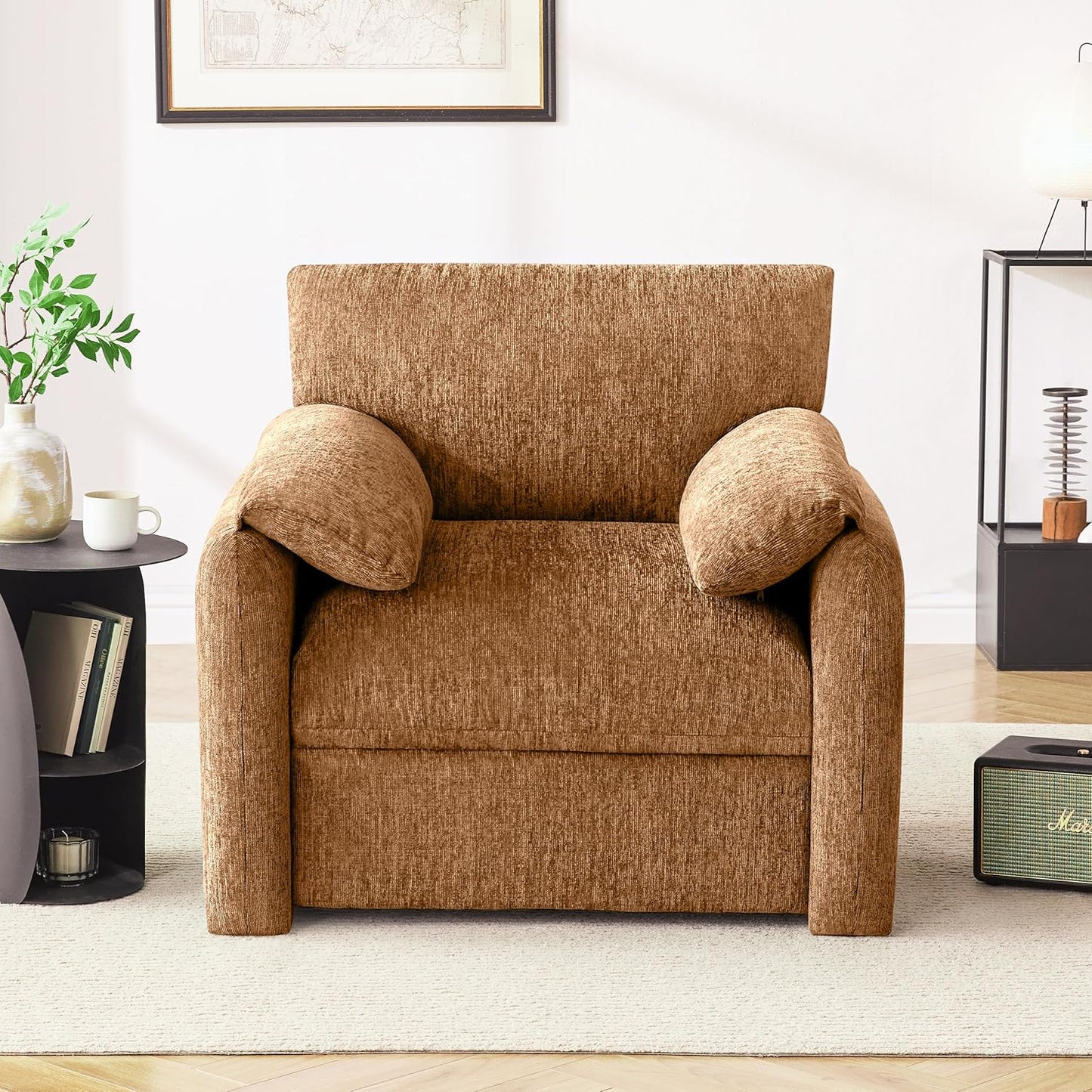 Mangodan Chenille Oversized Armchair, 38.6" Wide Accent Chairs for Living Room & Bedroom Modern Lounge Chair, Upholstered Mid-Century Reading Chair