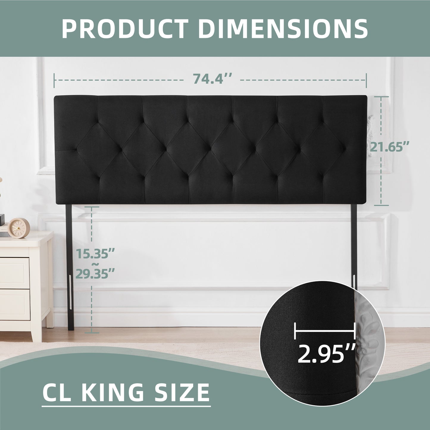 Linen Upholstered Headboard , Modern Diamond Tufting Solid WoodHeadboard