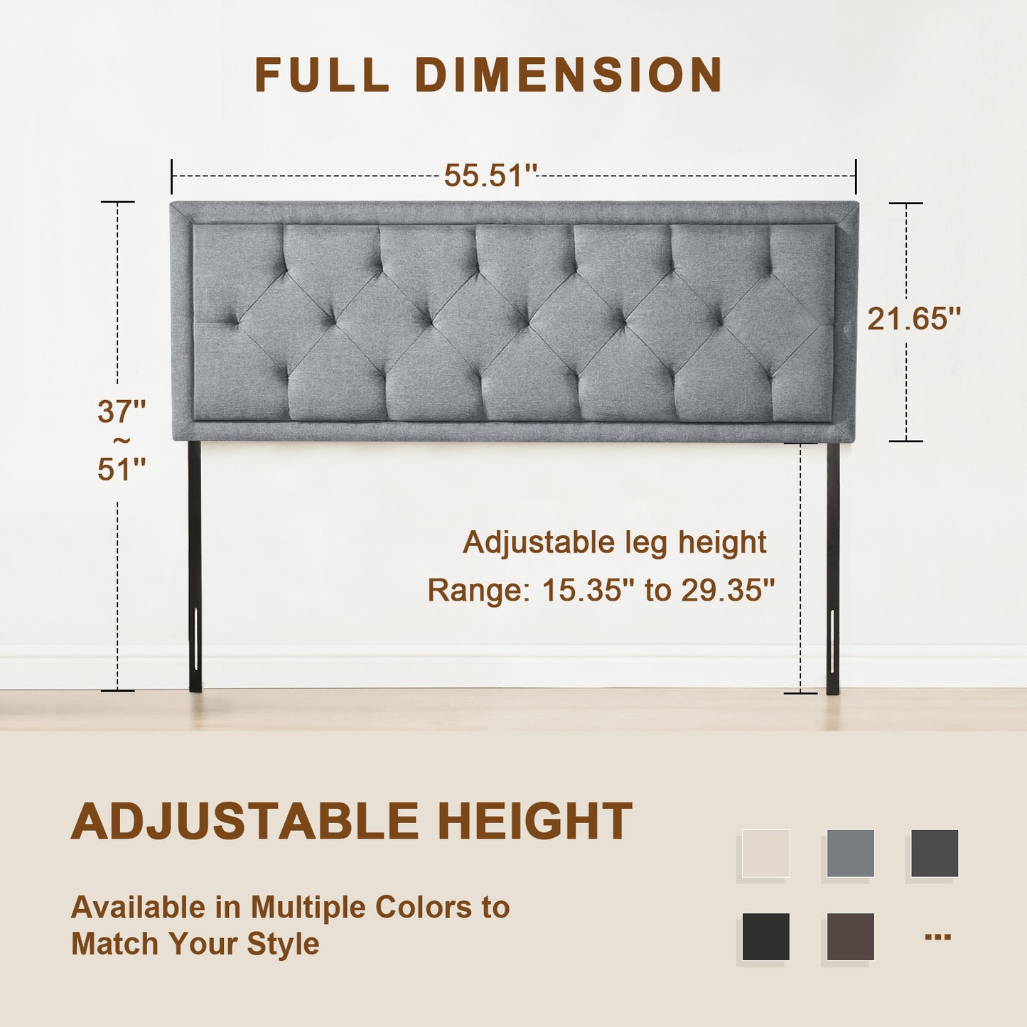 Howjoe Tufted Upholstered Full Size Headboard Only, Solid Wood Height Adjustable Modern Head Boards