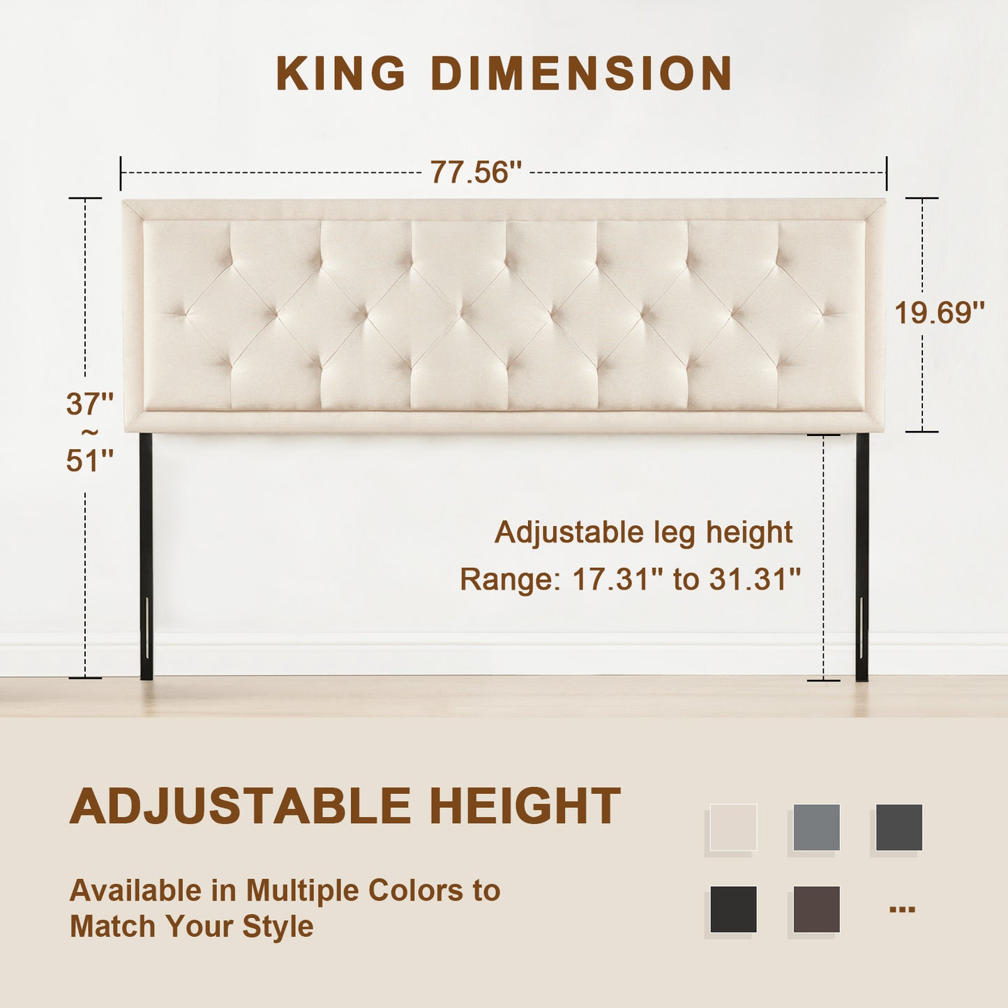 Howjoe Tufted Upholstered Full Size Headboard Only, Solid Wood Height Adjustable Modern Head Boards