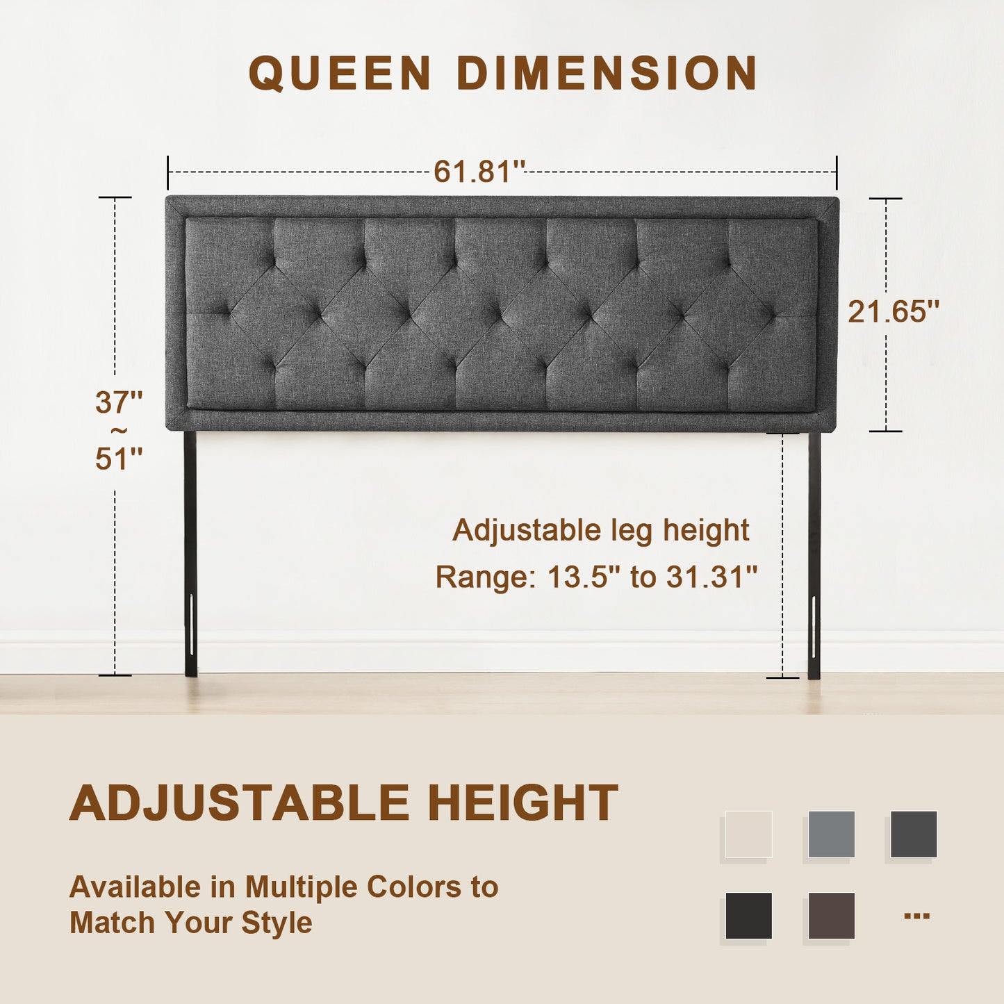 Howjoe Tufted Upholstered Full Size Headboard Only, Solid Wood Height Adjustable Modern Head Boards