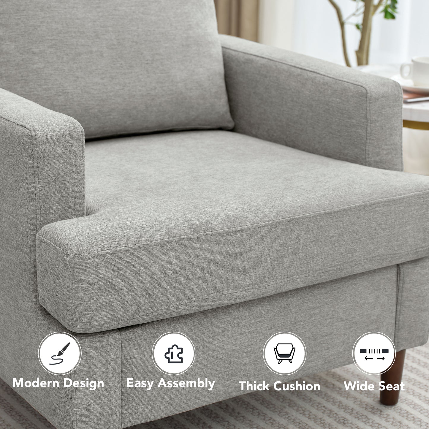 Mid-Century Accent Chair,Modern Linen Fabric Armchair for Living Room