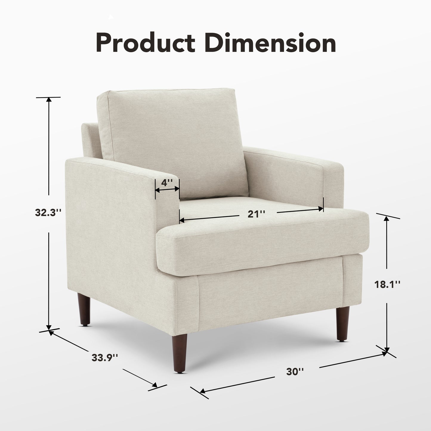 Mid-Century Accent Chair,Modern Linen Fabric Armchair for Living Room