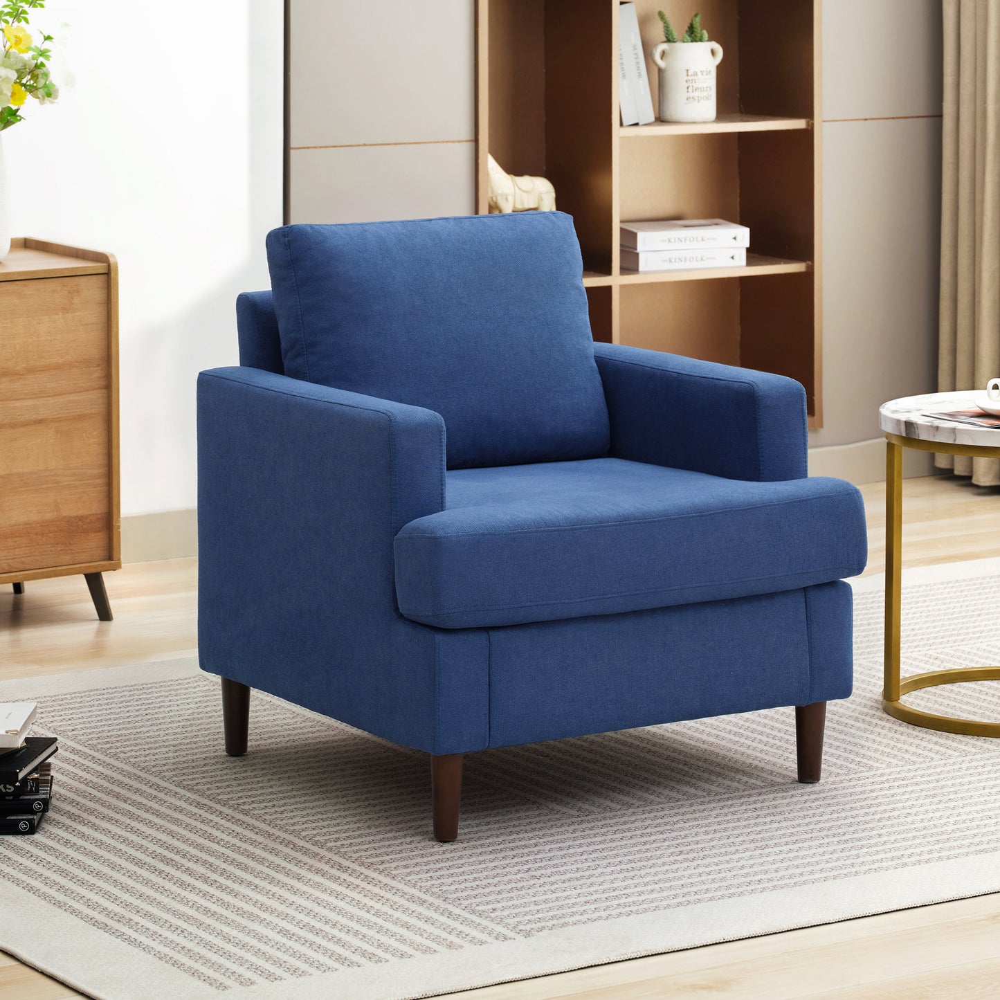 Mid-Century Accent Chair,Modern Linen Fabric Armchair for Living Room