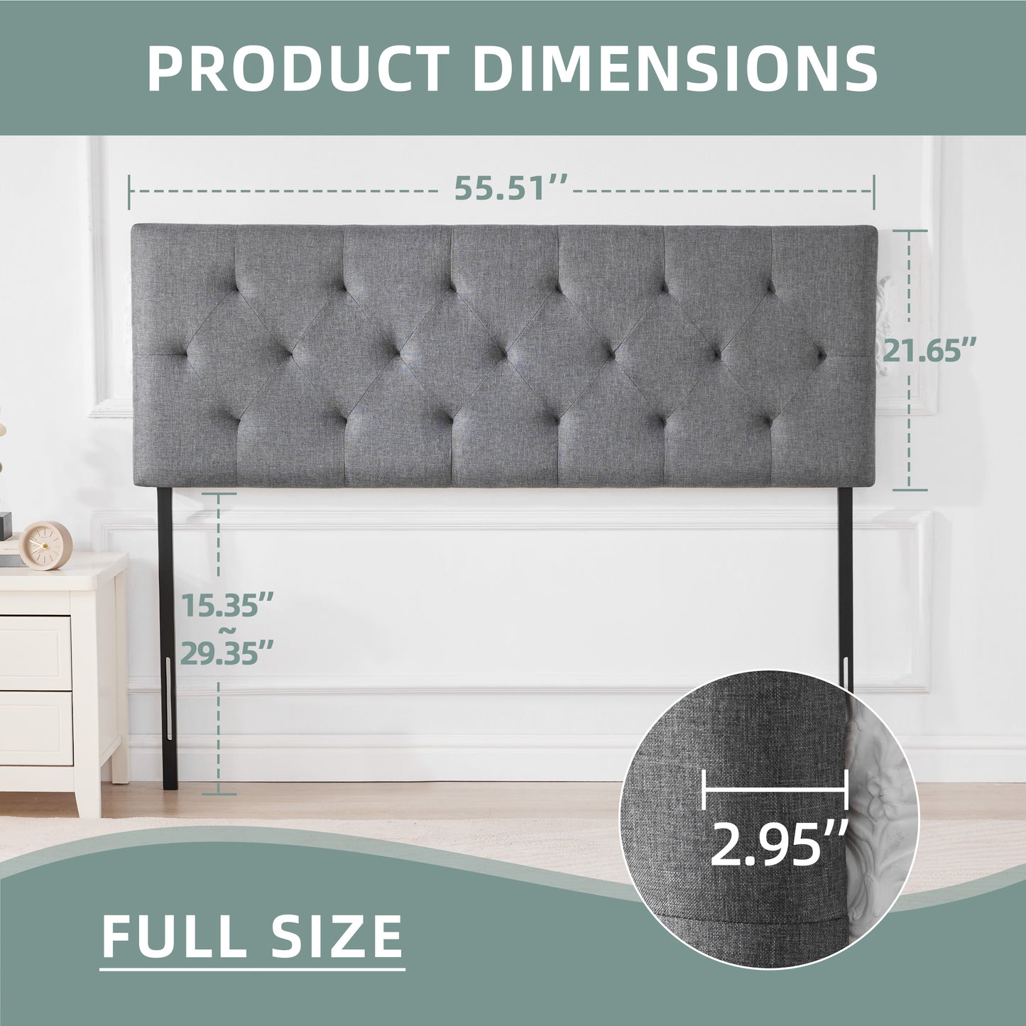 Linen Upholstered Headboard , Modern Diamond Tufting Solid WoodHeadboard