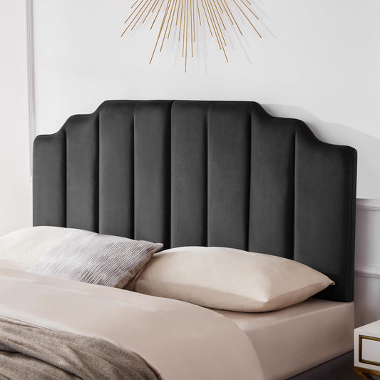 Velvet Head Board,Elegantly Curved Headboards only, Modern Vertical Channel Design Bed Head Board