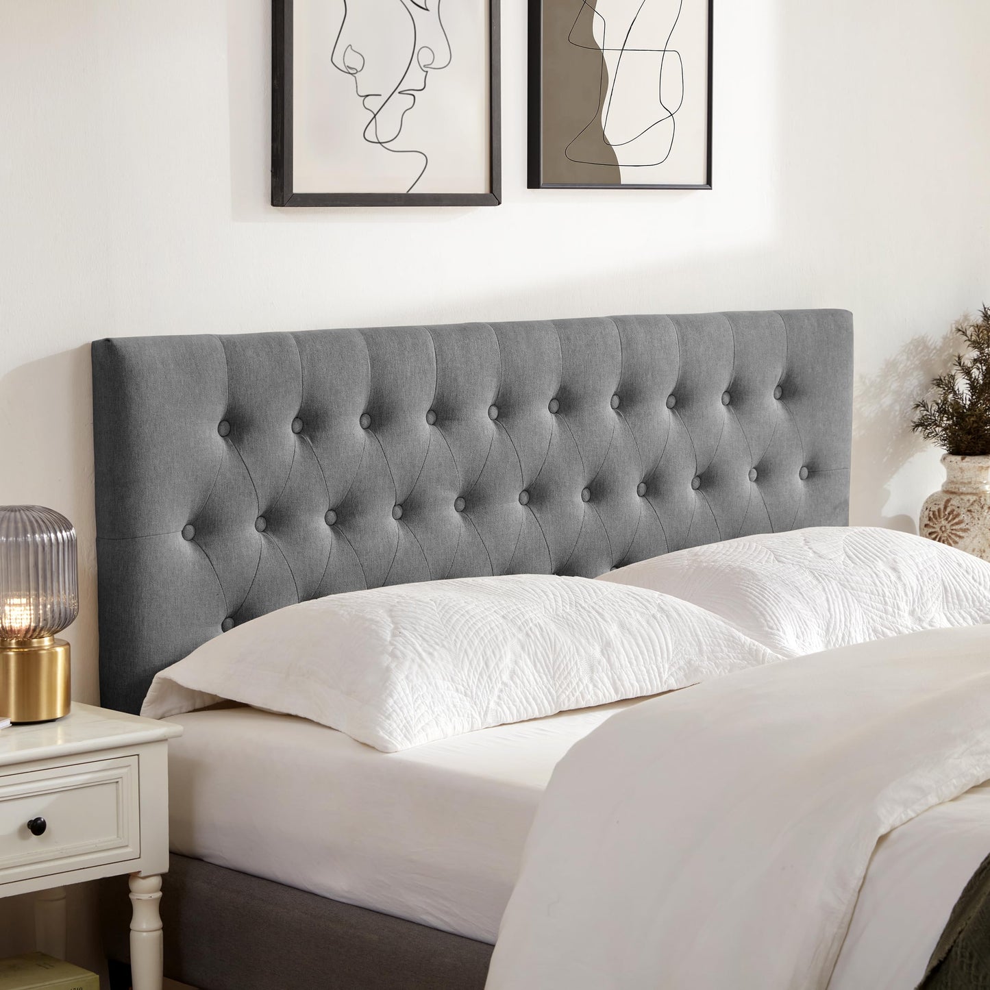 Huatean HomeTufted Upholstered Headboard, Solid Wood Head Board with Durable Metal Legs, Adjustable Height Bed headboard from 37” to 51”