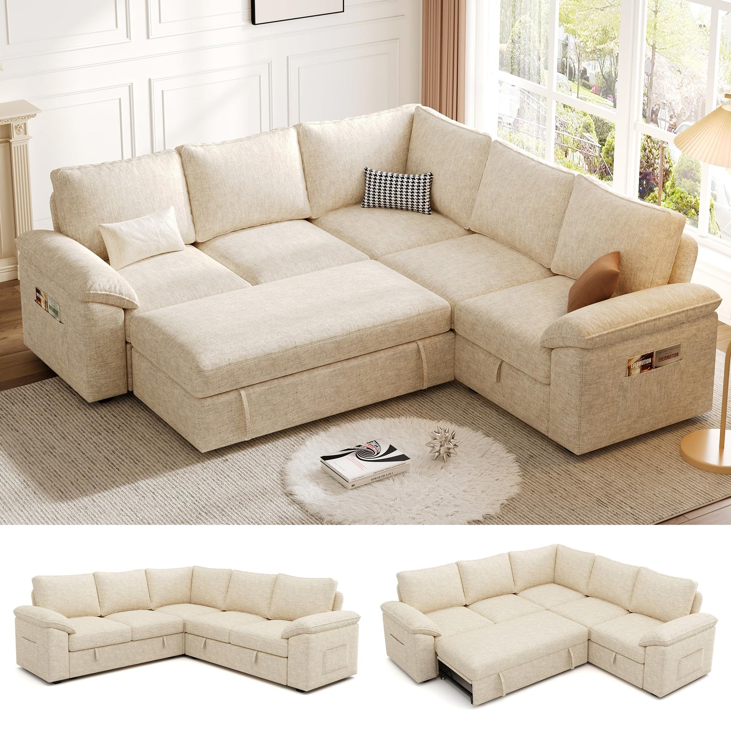 MangodanModular Sectional Sofa with Pull Out BedSectional Couches for Living Room,Cloud Modular Couch,Removable Sofa Cover