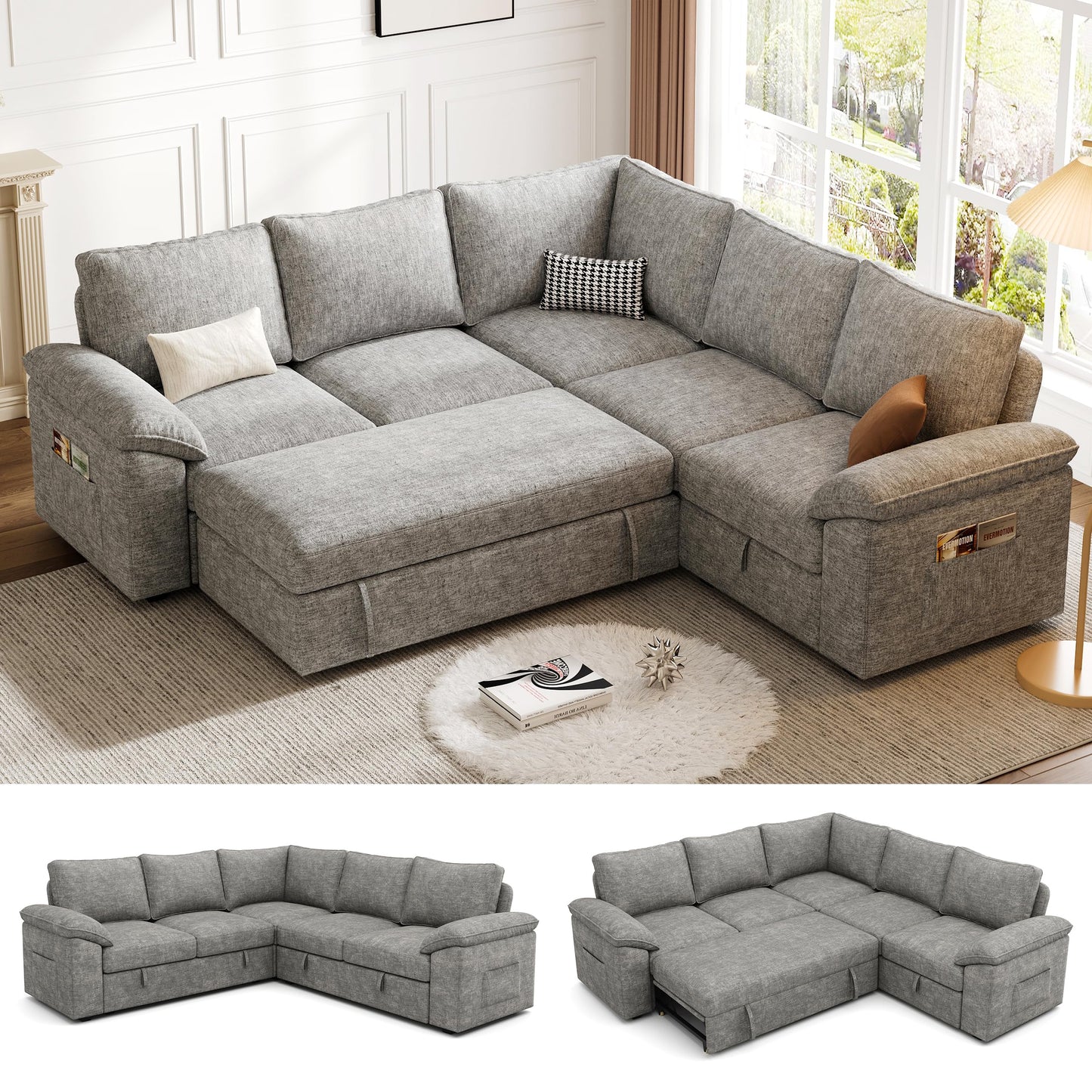 MangodanModular Sectional Sofa with Pull Out BedSectional Couches for Living Room,Cloud Modular Couch,Removable Sofa Cover