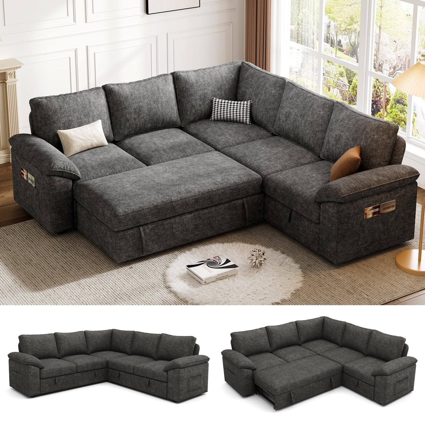 MangodanModular Sectional Sofa with Pull Out BedSectional Couches for Living Room,Cloud Modular Couch,Removable Sofa Cover
