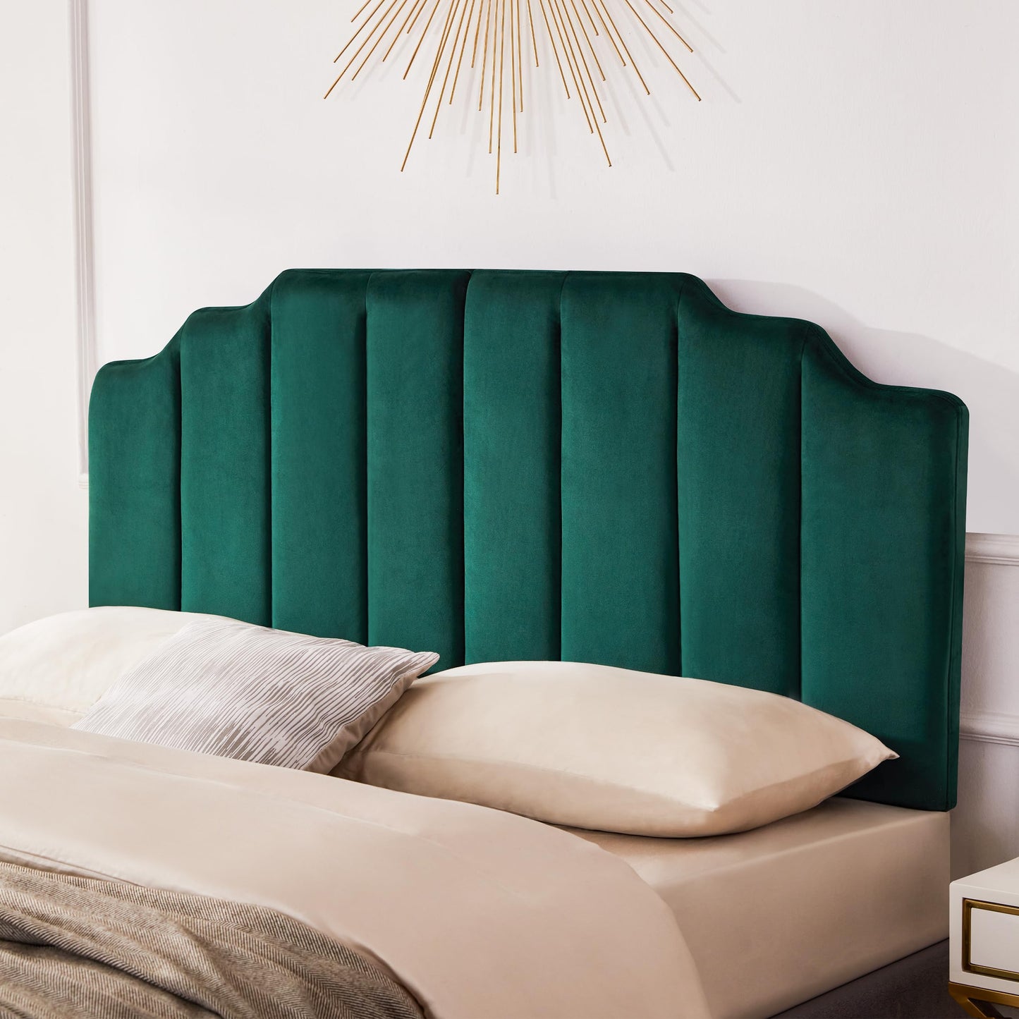 Velvet Head Board,Elegantly Curved Headboards only, Modern Vertical Channel Design Bed Head Board