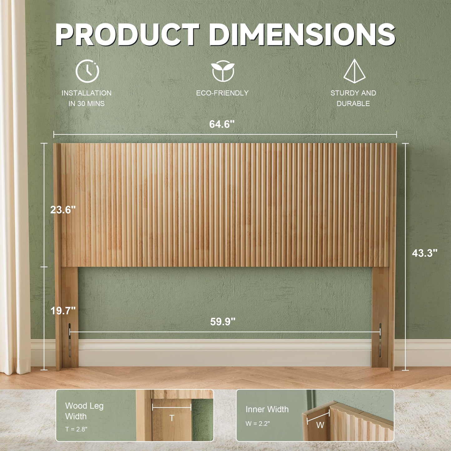 Huatean HomeWood Headboard Queen Size, 64.6" Wide Wooden Queen Headboard Only