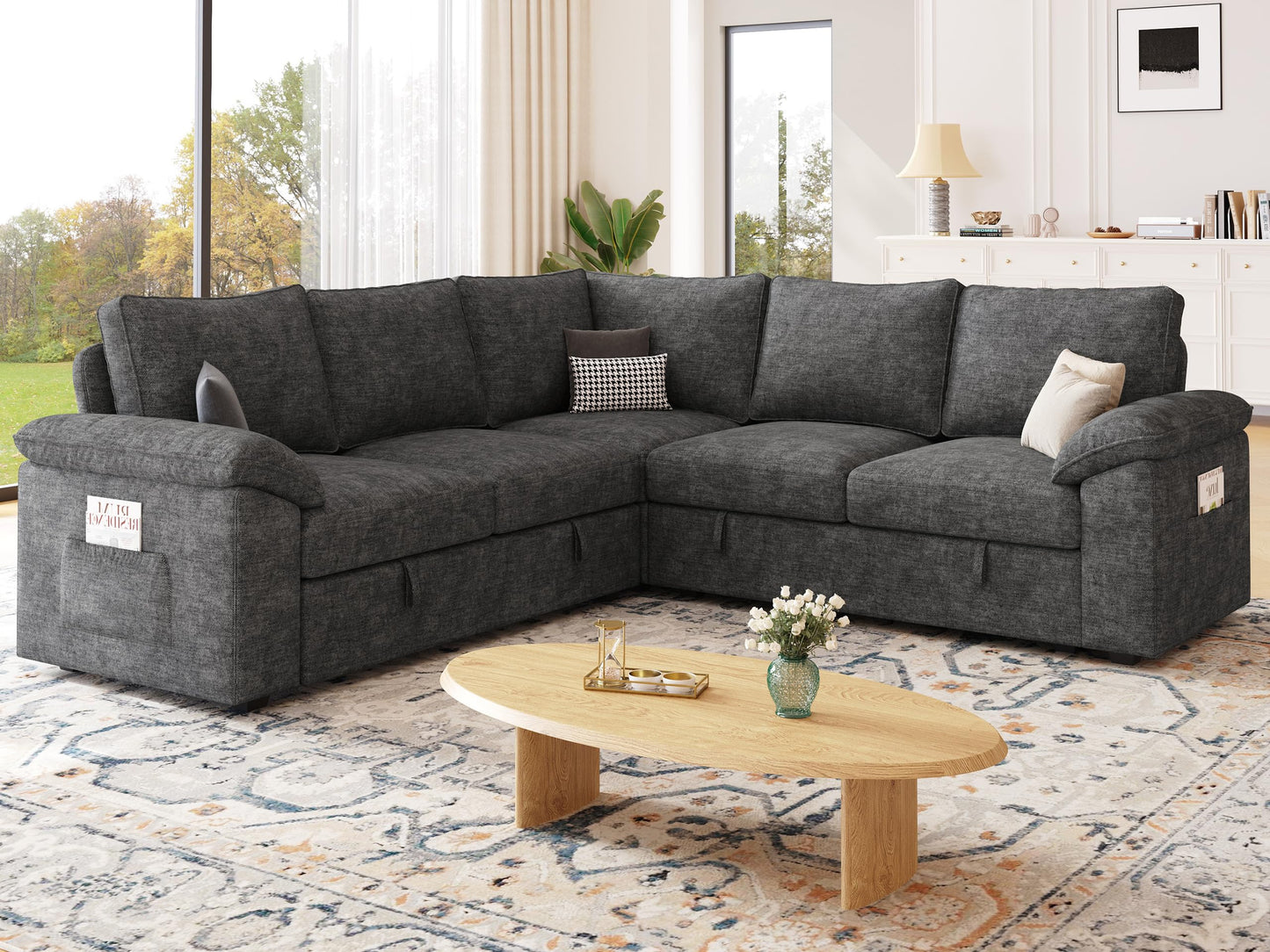 MangodanModular Sectional Sofa with Pull Out BedSectional Couches for Living Room,Cloud Modular Couch,Removable Sofa Cover