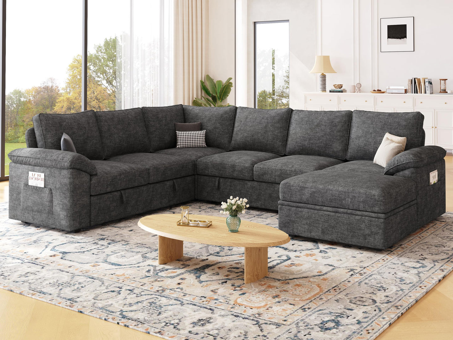 MangodanModular Sectional Sofa with Pull Out BedSectional Couches for Living Room,Cloud Modular Couch,Removable Sofa Cover
