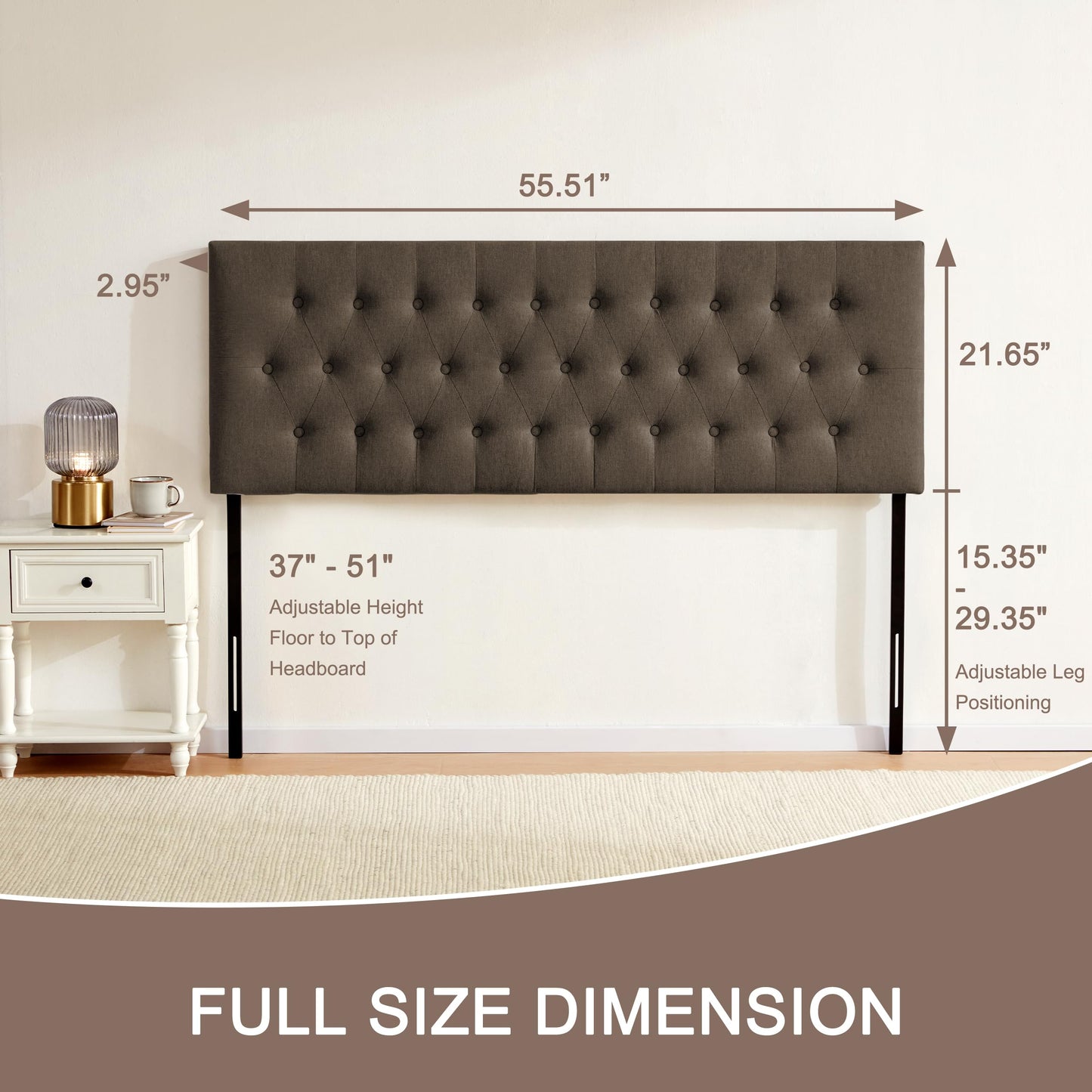 Huatean HomeTufted Upholstered Headboard, Solid Wood Head Board with Durable Metal Legs, Adjustable Height Bed headboard from 37” to 51”