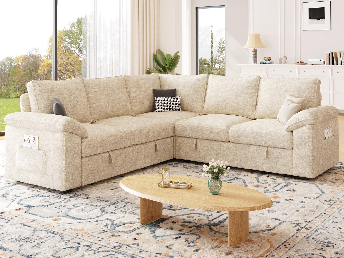 MangodanModular Sectional Sofa with Pull Out BedSectional Couches for Living Room,Cloud Modular Couch,Removable Sofa Cover