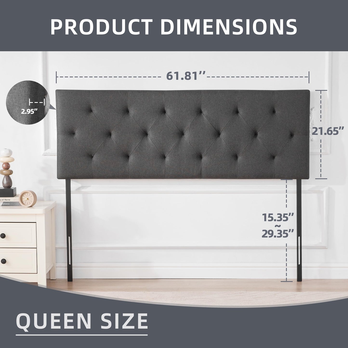 Linen Upholstered Headboard , Modern Diamond Tufting Solid WoodHeadboard