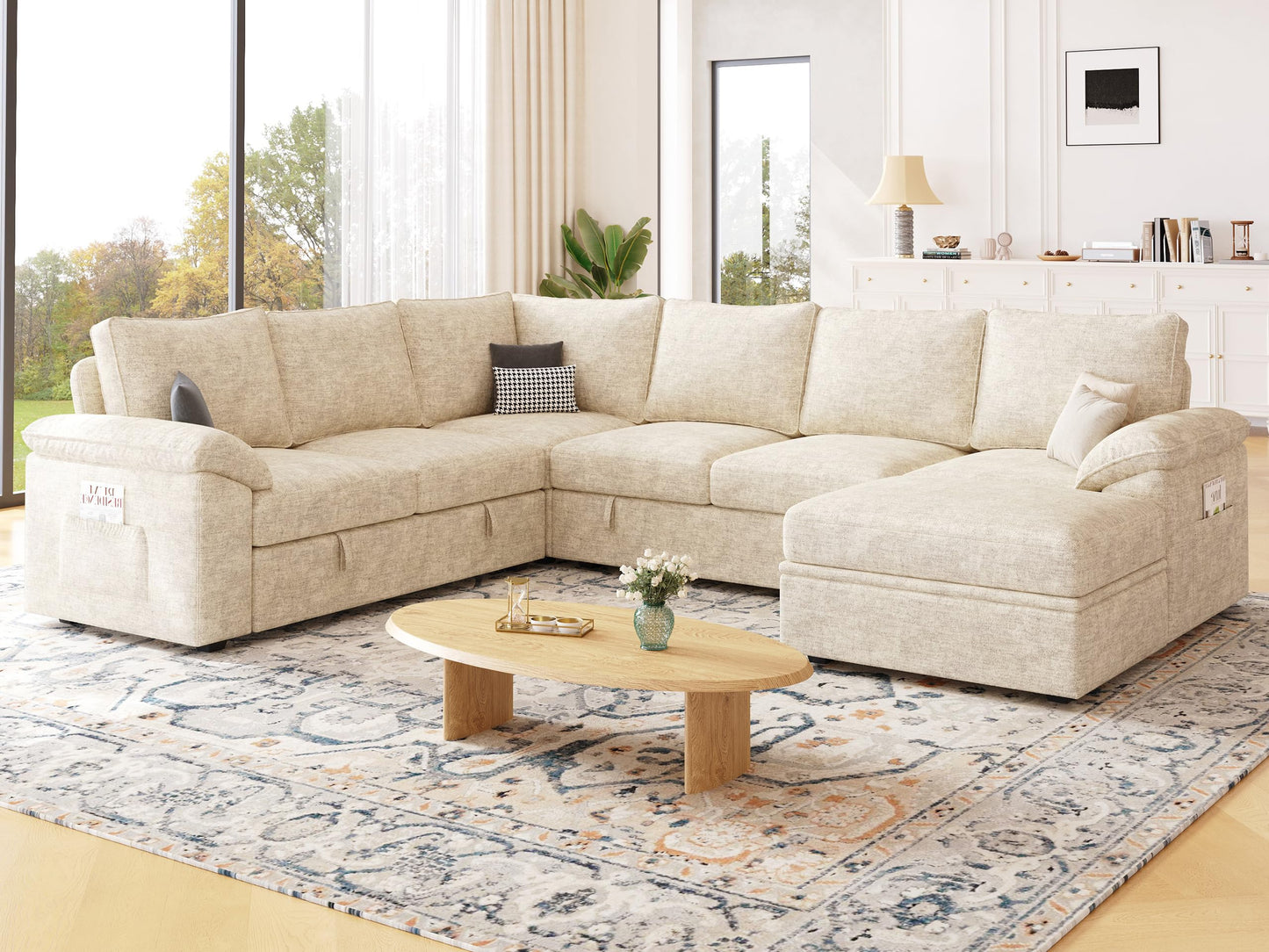 MangodanModular Sectional Sofa with Pull Out BedSectional Couches for Living Room,Cloud Modular Couch,Removable Sofa Cover